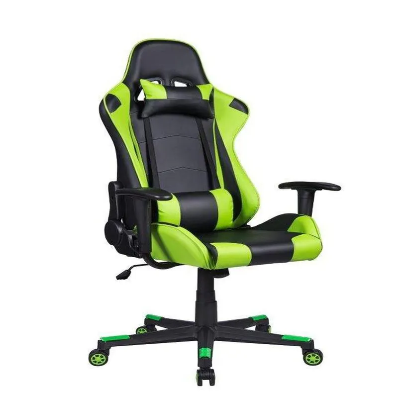 Cadeira Gamer Pelegrin, Até 150Kg, Reclinável, com Almofada, Em Couro Pu, Preta e Verde - Pel-3013