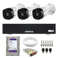Kit 3 Câmeras Intelbras Vhl 1120 B Hdcvi Lite Hd 720p Lente 3.6mm Visão Noturna 20m Ip66 + Dvr Mhdx 1104-c + Hd 1TB