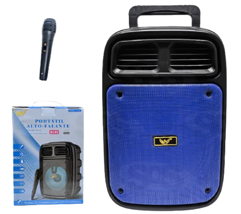 Caixa De Som Karaokê, Usb, Bluetooth Com Microfone - Azul