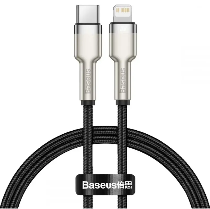 Cabo Baseus Cafule Series Tipo C Para Lightning - Carregamento Rápido Pd De 20 W E Transferência De Dados De Alta Velocidade De 480 Mbps, Trançado Em Nylon, 25 Cm - Preto