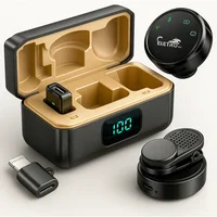 Microfone Lapela Iphone Android Profissional Gravar Celular Duplo Anti Ruído Redondo Magnético Com Case Carregador Visor Digital Receptor Usb-c Adapta