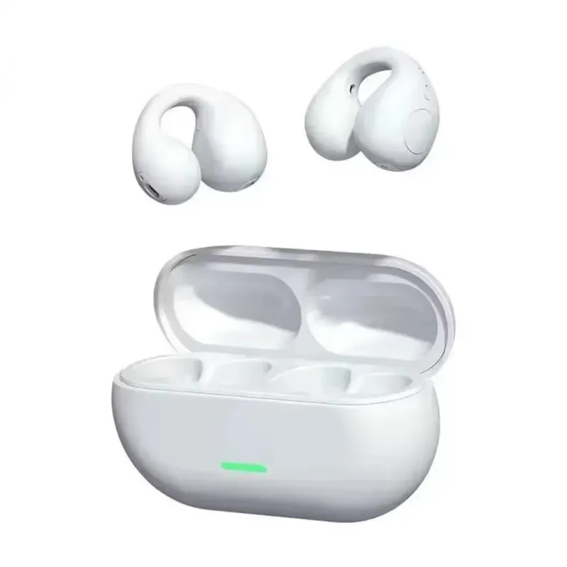 Fone De Ouvido T 75 Bluetooth 5.3 Sem Fio Condução Ossea Fones Clipe Orelha Cancelamento De Ruidos Na Cor Branco