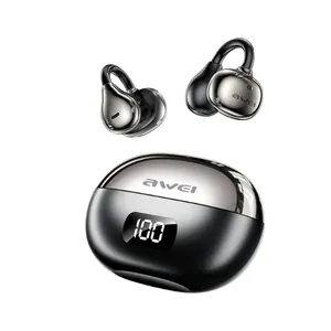 Fone de Ouvido Bluetooth Awei Tz50, Bluetooth 5.3, Clip de Orelha Esportivo, Ipx6, Bateria De Até 7h, Case Com Visor Digital, Preto