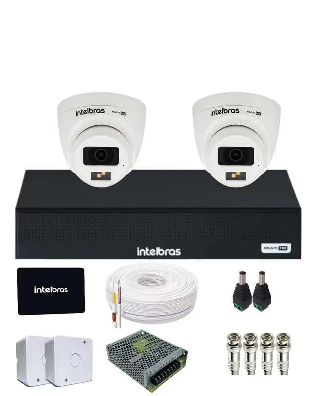 Kit Cftv Intelbras 2 Câmeras Vhd 1220d Full Color Imagem Colorida 24h Dvr 1104-c Intelbras Com SSD 512gb.