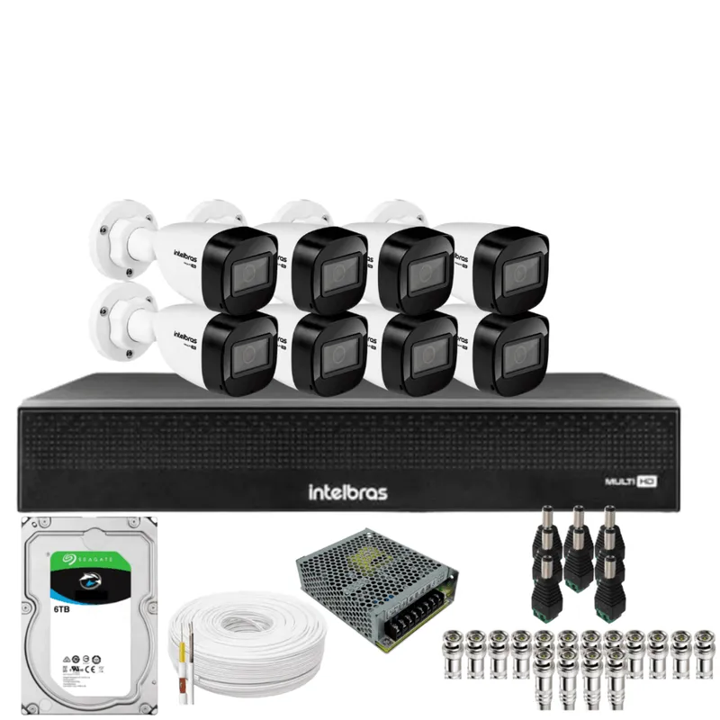 Kit 8 Câmeras Intelbras 1130b Full Hd Dvr Mhdx 1016-c Intelbras Com Detecção De Movimentos Hd 6tb