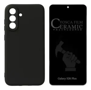 Capa Silicone Aveludada + Película Privacidade Fosca Para Samsung Galaxy S26 Plus