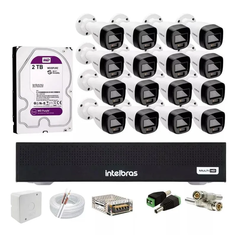Kit Intelbras 16 Câmeras Full Color Vhd 1120b, Dvr Mhdx 1016, Hd 2TB