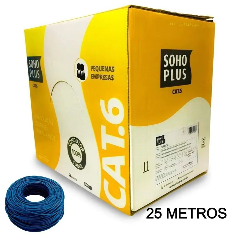 Cabo Rede Cat6, Sohoplus Furukawa, 100% Cobre, 50 Metros, Azul