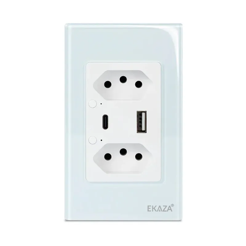 Tomada Dupla Com Usb-a+usb-c 16a Vidro 2.5d - Branca