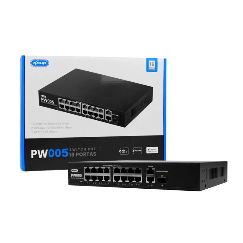 Switch Poe 16 Portas Gigabit 250w Com 2 Uplink E 1 Sfp Gigabit Ideal Para Cftv, Câmeras Ip E Redes Corporativas