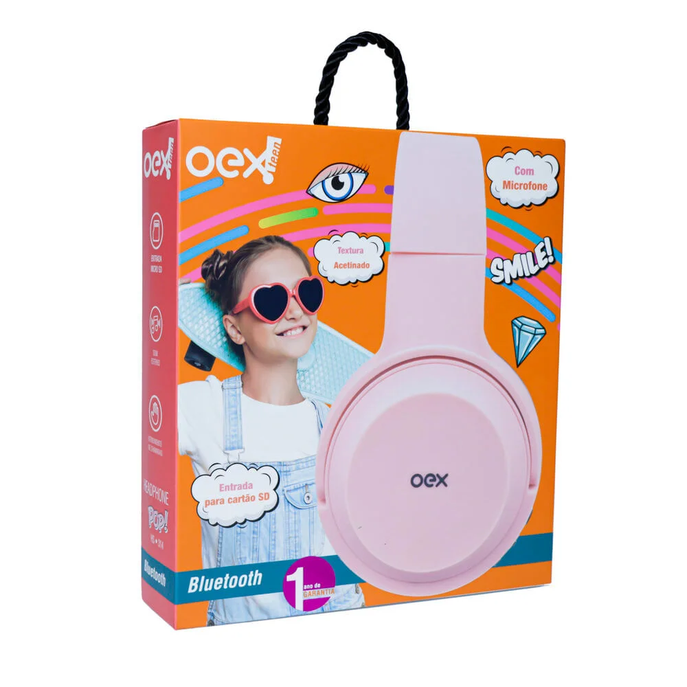 Fone De Ouvido Infantil Oex Pop Hs314 Bluetooth Rosa