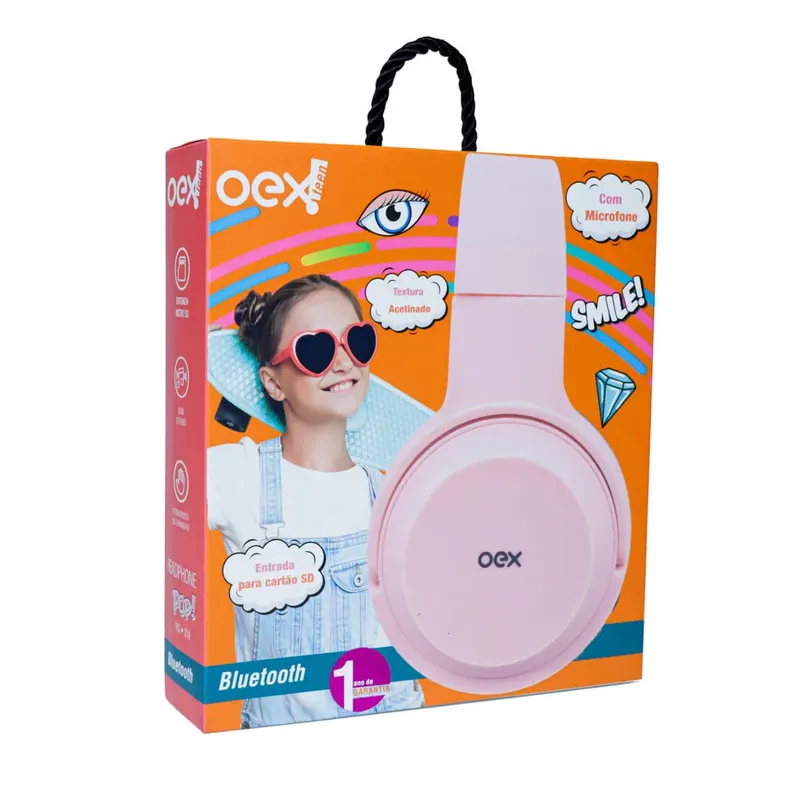 Fone De Ouvido Infantil Oex Pop Hs314 Bluetooth Rosa