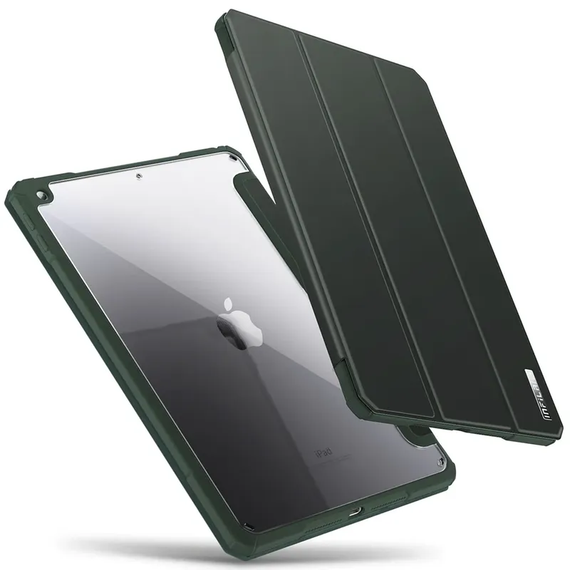 Capa Infiland Ipad 9 10.2 Clear Premium 2021 A2602 A2603 C/ Wake Sleep Verde-militar