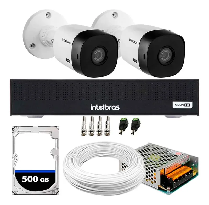 Kit 3 Câmeras Segurança Full HD + Dvr Intelbras 4 Canais + HD 500GB