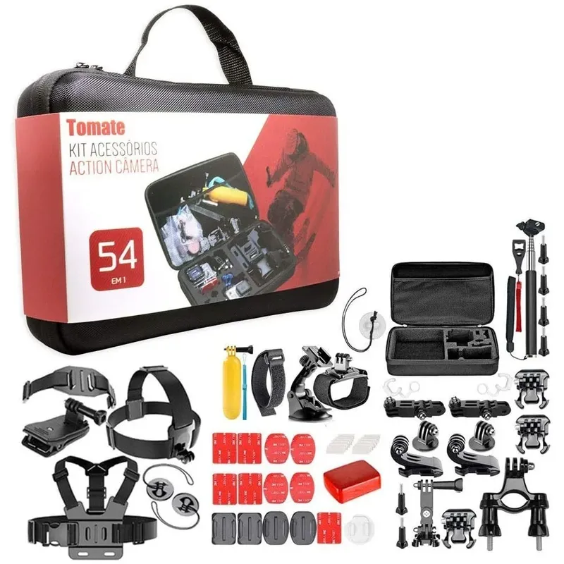 Kit Completo de Acessórios GoPro 54 e 53 Itens Maleta Adaptadores para Celulares e Câmeras