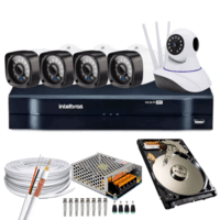 Kit Dvr Intelbras, 4 Canais, H.265, 320GB, 4 Câmeras, Hd, 20 Metros + 1 Câmeras Ip, C/audio