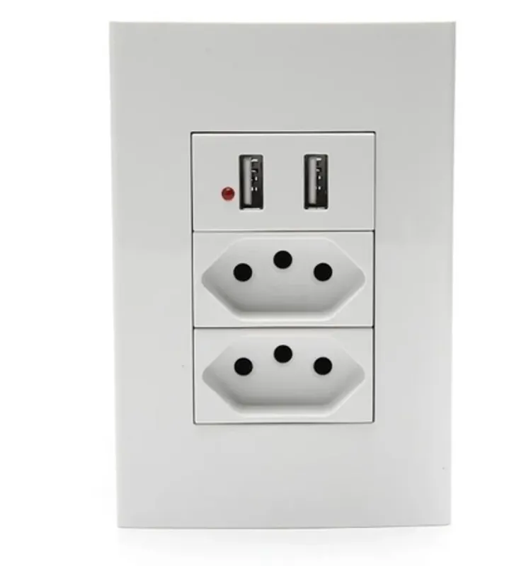 Tomada Dupla de Parede com 2 Portas Carregador Usb