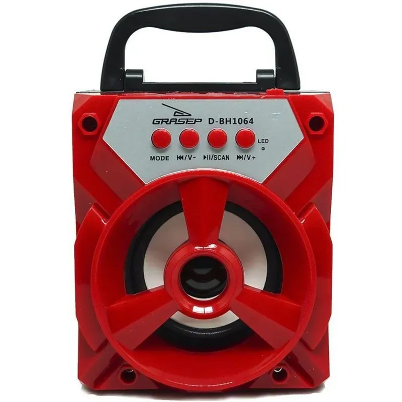 Caixa De Som Grasep D-bh1065 Portátil Bluetooth Mp3 USB Radio Fm 6w, Vermelha