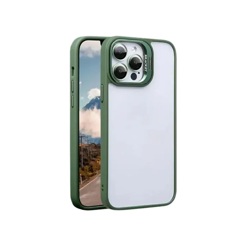 Capa Capinha Case Com Suporte Bracket Clean + Película De Câmera Iphone 15 Pro Max - Verde