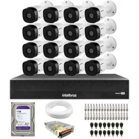 Kit 16 Câmeras Intelbras Vhl 1220 B G8 Bullet Full Hd 1080p Infra 20m Ip66 + Dvr Mhdx 1116c + Hd 1TB