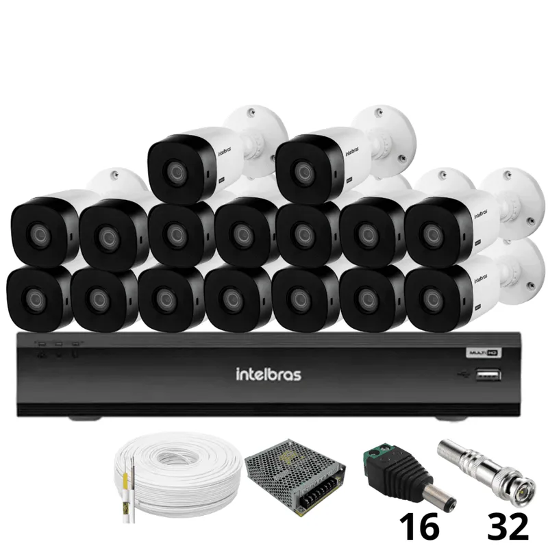 Kit 16 Câmeras Intelbras 1220b Full Hd Dvr Intelbras Imhdx 3132 Inteligência Artificial Sem Hd