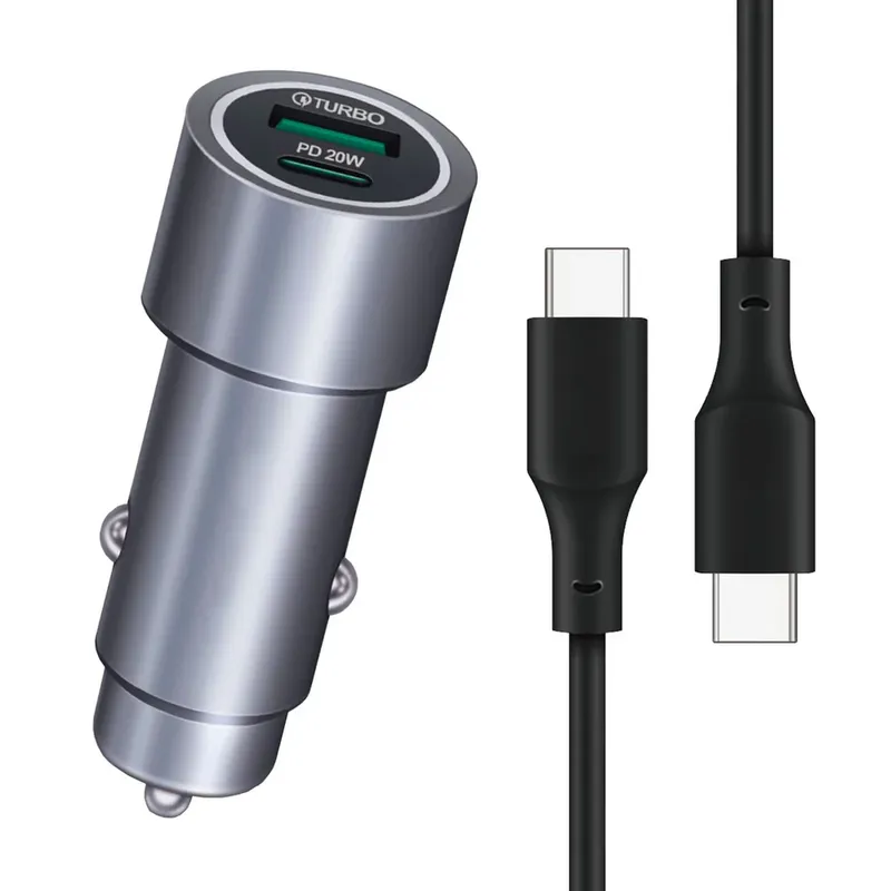 Carregador Veicular Turbo 20w Usb + Tipo-c Com Cabo Lightning 1m