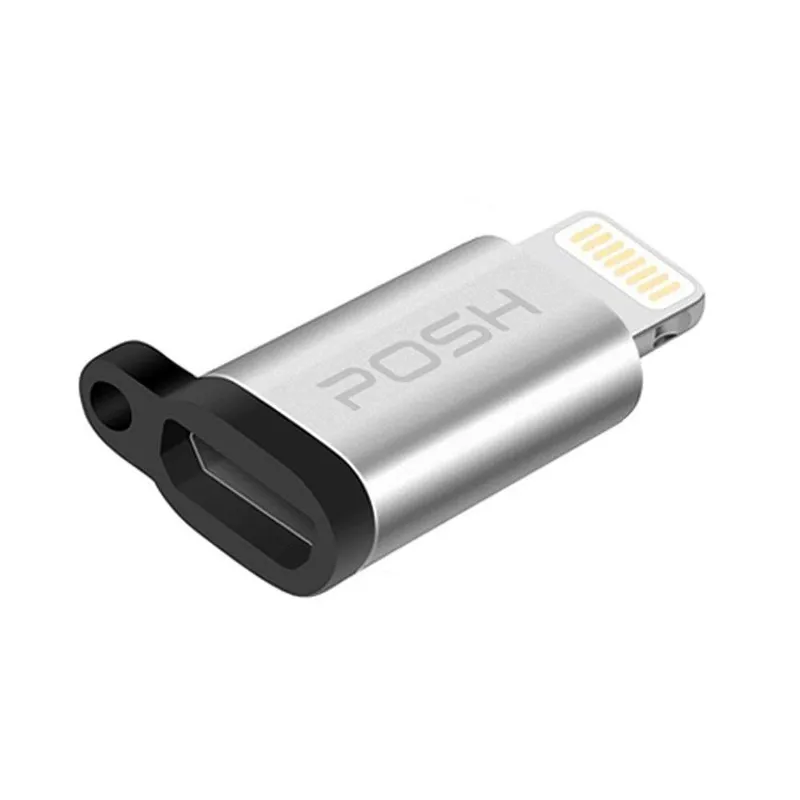 Adaptador Conversor Lightning Micro Usb Com Chaveiro Carrega E Transfere Dados Posh - Preto