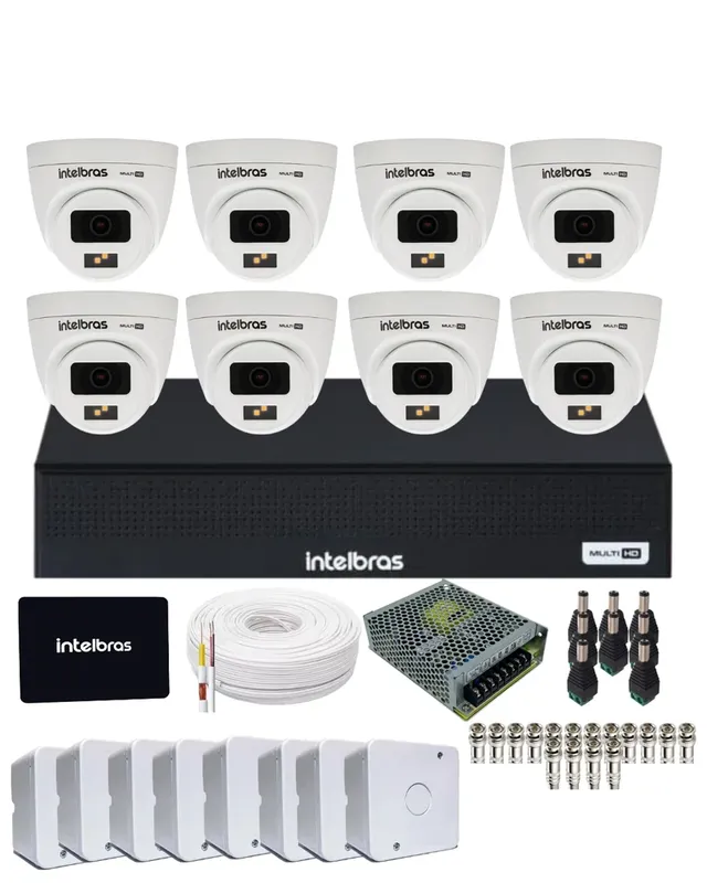 Kit Cftv Intelbras 8 Câmeras Vhd 1220d Full Color Dvr Intelbras 1108-c SSD 512gb Instalado.