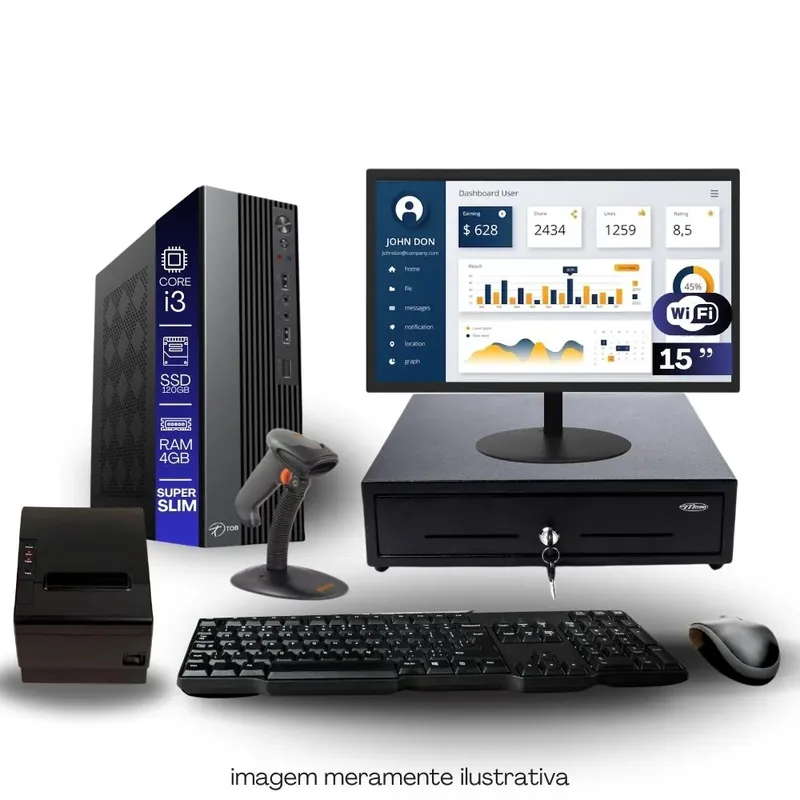 Kit Automação Pdv Tob I5 4ªg 4gb SSD 120GB Win10 Rede S/fio Teclado Mouse Monitor 19" Gvt. Dinheiro Imp. Térmica Leitor Cód Barras