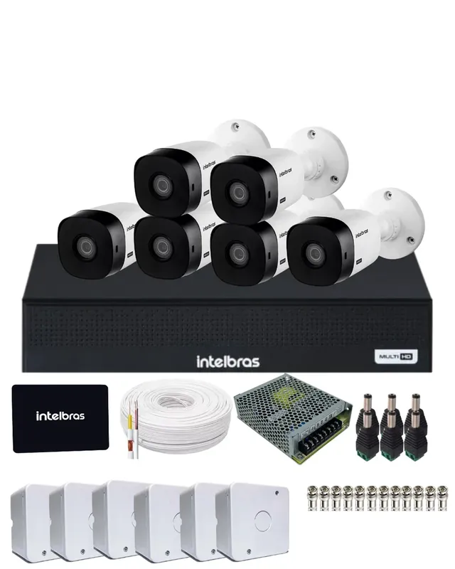 Kit 6 Câmeras Intelbras 1120b Hd Dvr Mhdx 1108-c Com SSD 512gb.