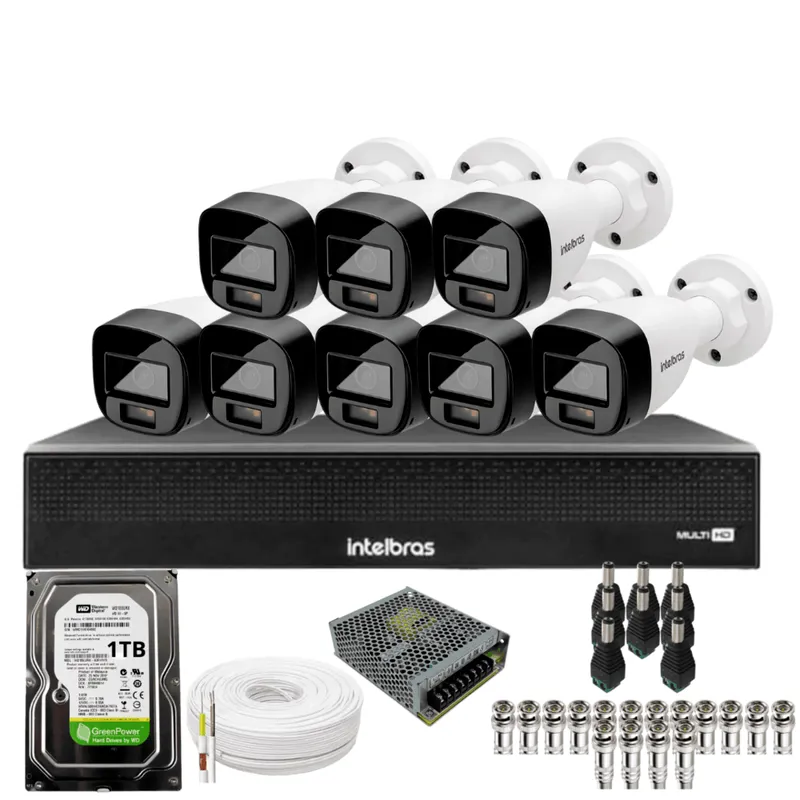 Kit 8 Câmeras Intelbras 1220b Full Color Dvr Mhdx 1016-c Intelbras Com Detecção De Movimentos Hd 1TB