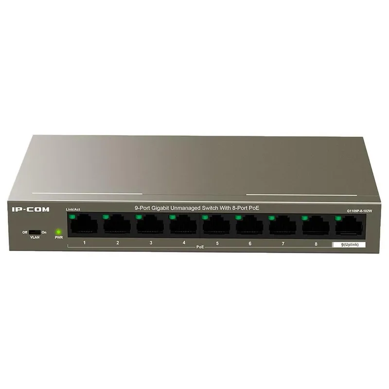 Switch Ip-Com, Gigabit 10/100/1000MBps, 8 Portas Poe + 1 Porta Uplink - G1109p-8-102w