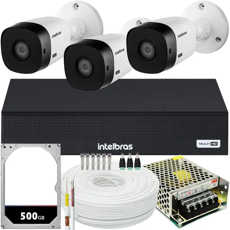 Kit Cftv Intelbras 3 Câmeras Vhl 1220 Full 1080p + DVR Mhdx 3004-c