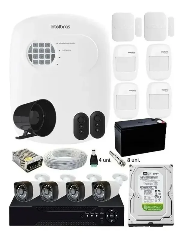 Kit Alarme Residencial + Kit 4 Câmeras Hd 720p Infra