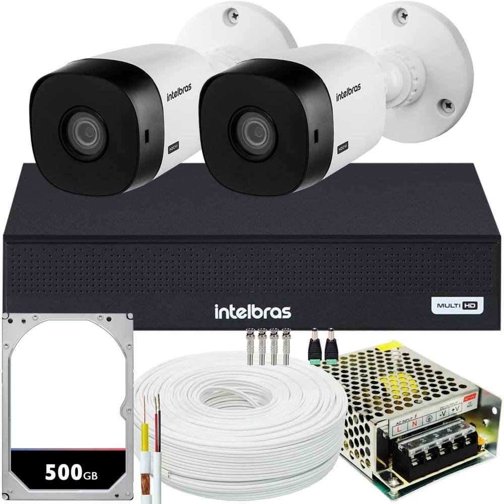 Kit Intelbras Cftv, 2 Câmeras VHL 1220B, FULL HD 1080p + DVR Mhdx 1004-c, HD 500GB