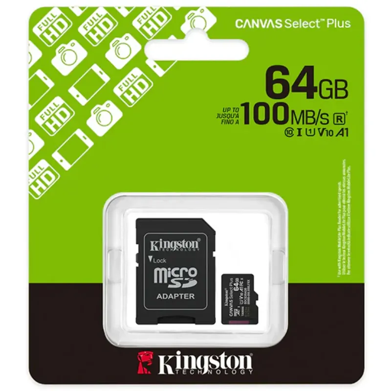 Cartão de Memória Kingston Canvas Select Plus Micro SDXC, 64GB, Classe 10