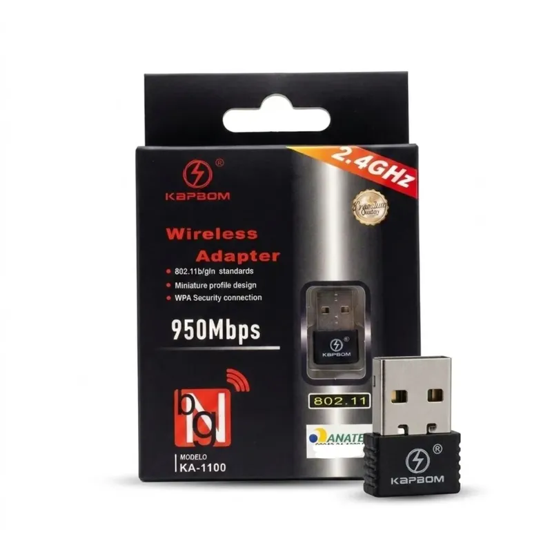Adaptador Wifi Usb 2.4ghz Kapbom Ka-1100 950mbps 802.11 B/g/n Mini Wireless Para PC Desktop E Notebook
