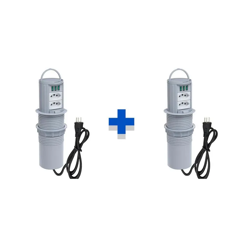 Kit Torres De Tomadas Totem Manual, 2 Tomadas 10A, 3 USB 5.2A