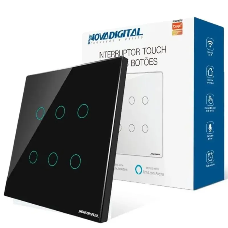 Interruptor Inteligente 4x4 LED 4 Botões Touch Wi-fi Compatível com Alexa Google Assistent