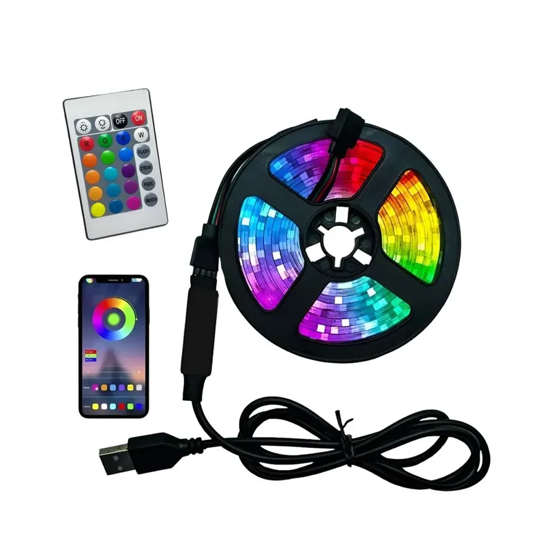 Fita De LED Usb RGB 16 Cores 5 Metros 5v Com Controle E Controle Por Musica 7004