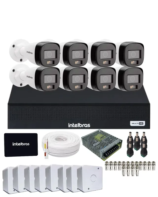 Kit 8 Câmeras Intelbras 1120b Full Color Dvr Mhdx 1108-c Com SSD 512gb.