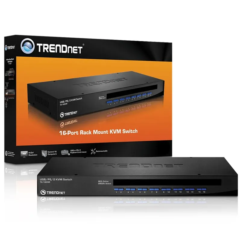 Switch 16 Portas Trendnet,Kvm,USB,ps2,VGA 2048x1536, Rack 19 Polegadas - TK-1603R