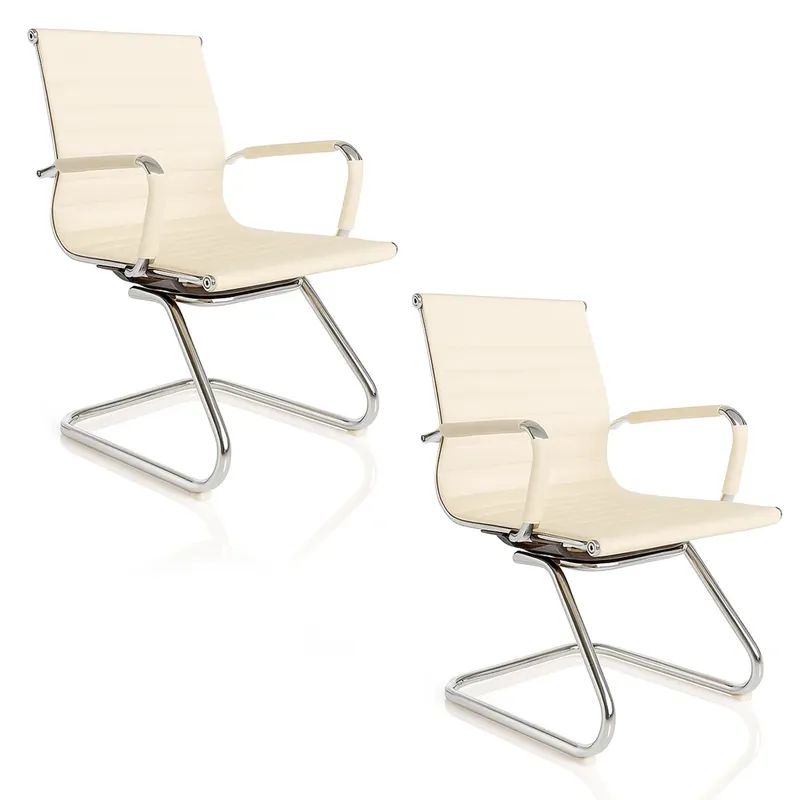 2x Cadeira Interlocutor Secretária Pés Fixos Esteirinha Branca Off-white - Par Off-white