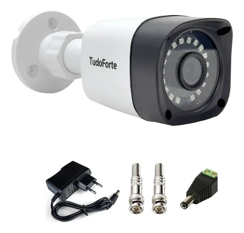 Câmera De Segurança Tudo Forte Full Hd 1080p 2mp Bullet Com Visão Noturna De 20 Metros + Acessórios Para Instalação
