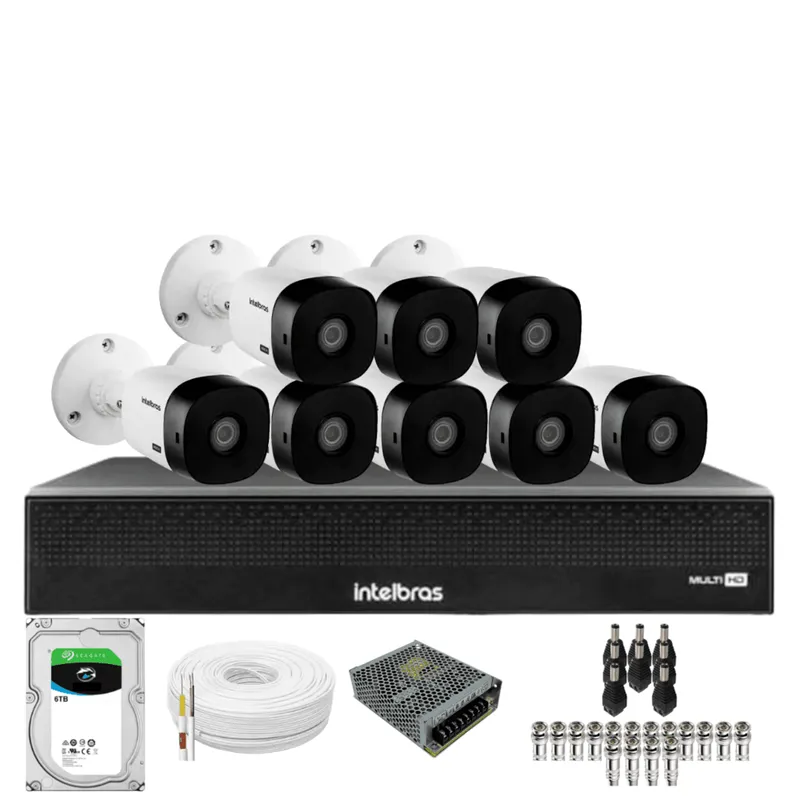 Kit 8 Câmeras Intelbras 1120b Full Hd Dvr Mhdx 1016-c Intelbras Com Detecção De Movimentos Hd 6tb