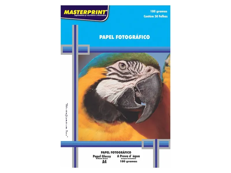 Papel Foto Glossy, Brilhante Branco 180g A4, Pacote C/ 50 Folhas, Masterprint - 302010004