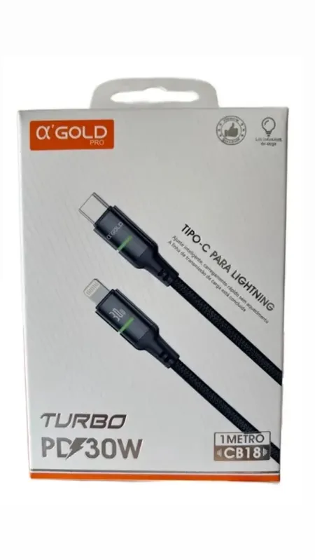Cabo Carregador Rápido A`gold Cb-18 Tipoc Para Lightning Preto