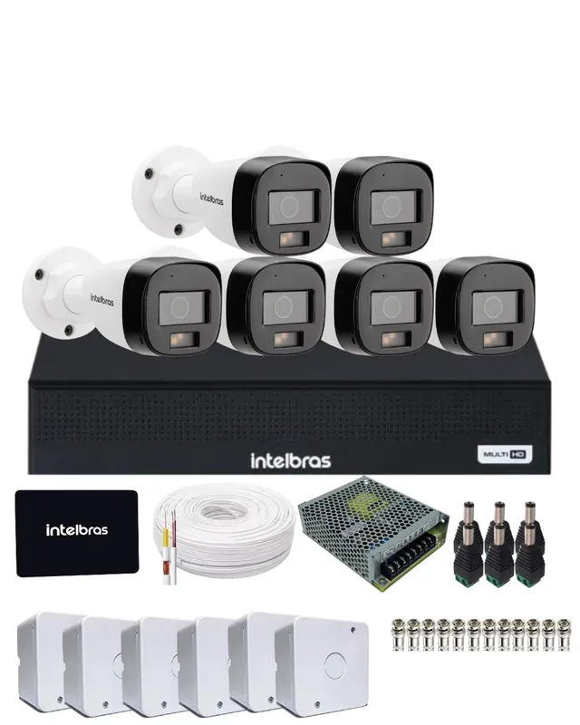 Kit 6 Câmeras Intelbras Vhd 3220 B Full Color Com Áudio Dvr Mhdx 1108-c Com SSD 512gb.