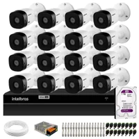 Kit 16 Câmeras Intelbras Vhl 1120 B Hd 720p Visão Noturna 20m Ip66 + Dvr Mhdx 1216 16 Canais +hd 1TB