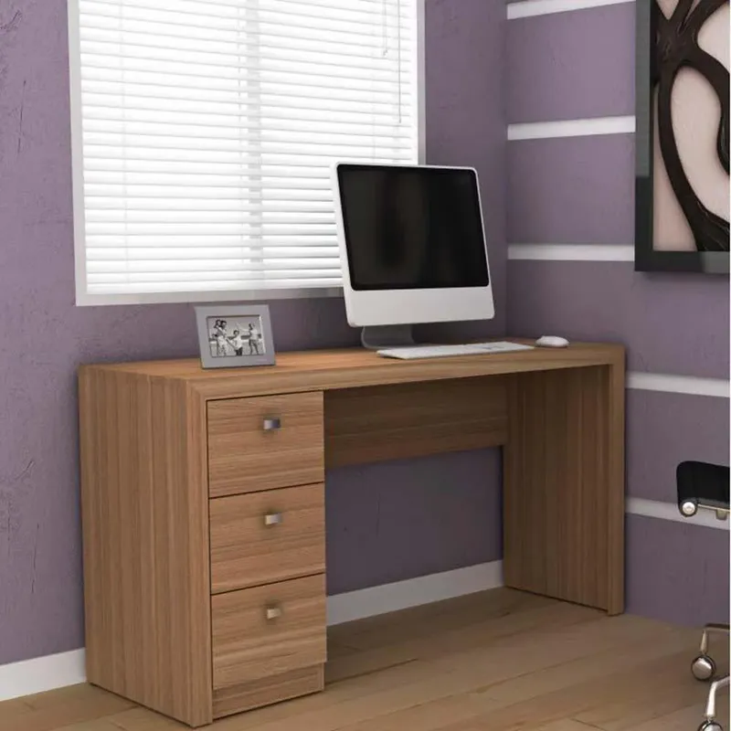 Mesa Tecno Mobili Para Computador Com 3 Gavetas, Amendoa - ME4102